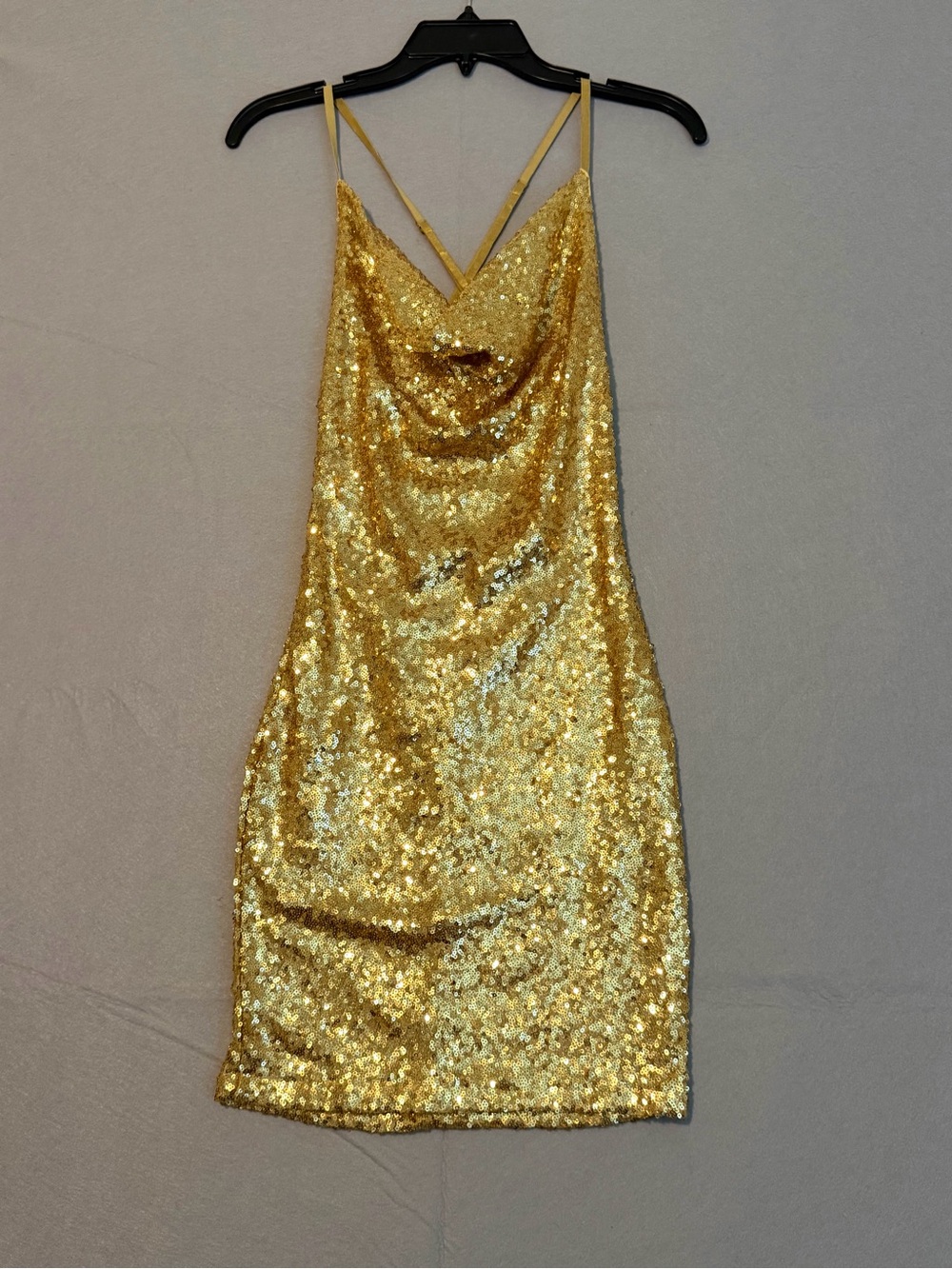 Celebrity Fashion by Hera Collection gold sequin dress Size Small. Cowl Neck